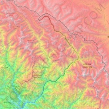 Dharchula district (India) topographic map, elevation, terrain