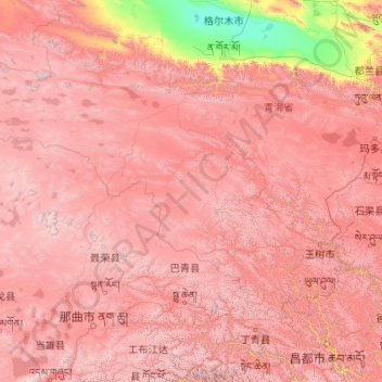 Yushu Tibetan Autonomous Prefecture topographic map, elevation, terrain