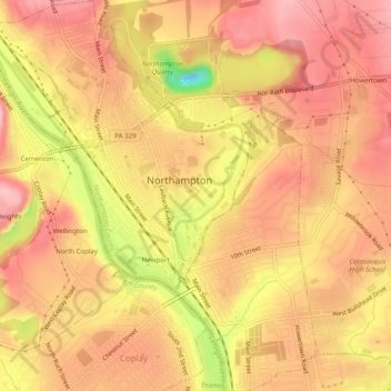 Northampton topographic map, elevation, terrain