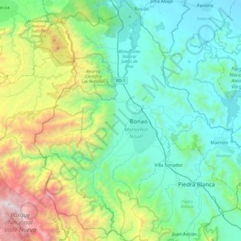 Bonao topographic map, elevation, terrain