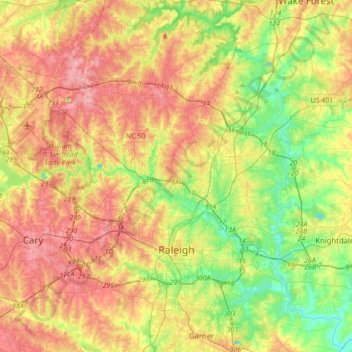 Raleigh topographic map, elevation, terrain