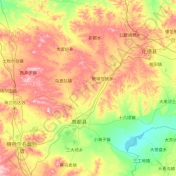 Shangdu County topographic map, elevation, terrain