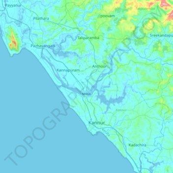 Kannur topographic map, elevation, terrain
