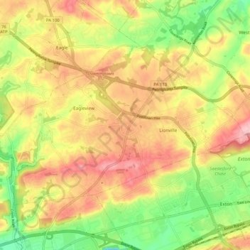 Uwchlan Township topographic map, elevation, terrain