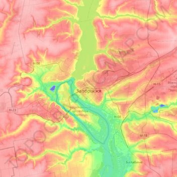 Zaporizhzhia topographic map, elevation, terrain