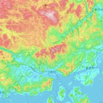 Mihara topographic map, elevation, terrain