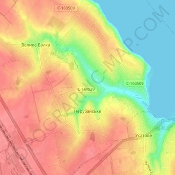 Nerubaiske topographic map, elevation, terrain