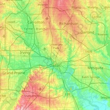 Dallas topographic map, elevation, terrain