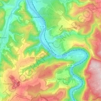 Serrig topographic map, elevation, terrain