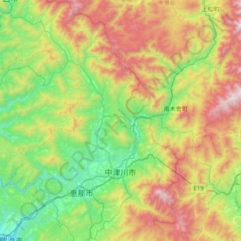 Nakatsugawa topographic map, elevation, terrain
