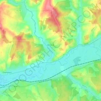 Verneuil topographic map, elevation, terrain