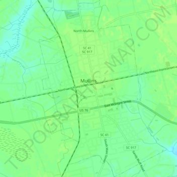 Mullins topographic map, elevation, terrain