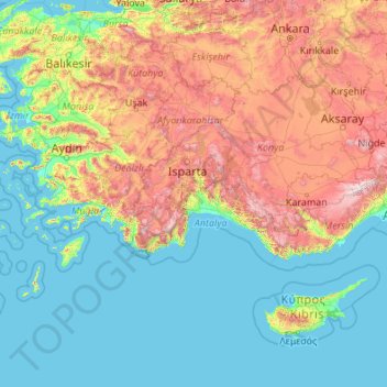 Akdeniz Bölgesi topographic map, elevation, terrain