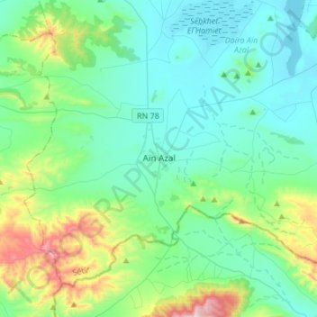 Aïn Azal topographic map, elevation, terrain