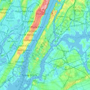 Manhattan topographic map, elevation, terrain