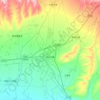清水河镇 topographic map, elevation, terrain