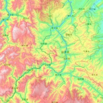 盐津县 topographic map, elevation, terrain
