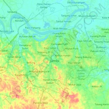 Jambi topographic map, elevation, terrain