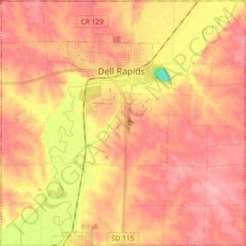 Dell Rapids Township topographic map, elevation, terrain