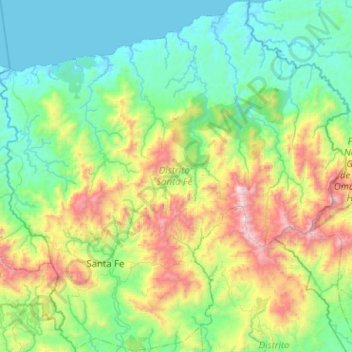 Distrito Santa Fé topographic map, elevation, terrain