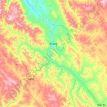 哈加乡 topographic map, elevation, terrain
