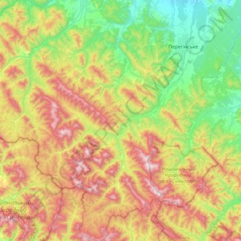 Перегінська селищна громада topographic map, elevation, terrain