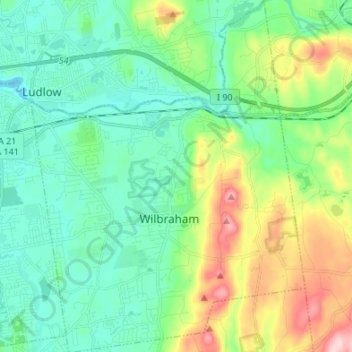 Wilbraham topographic map, elevation, terrain