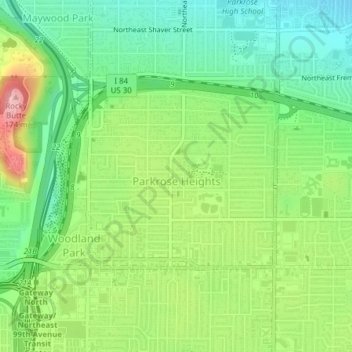 Parkrose Heights topographic map, elevation, terrain