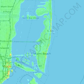 Miami Beach topographic map, elevation, terrain