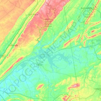 Cherokee County topographic map, elevation, terrain