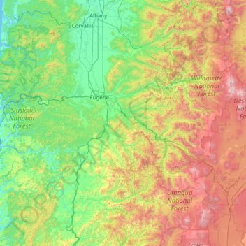 Lane County topographic map, elevation, terrain