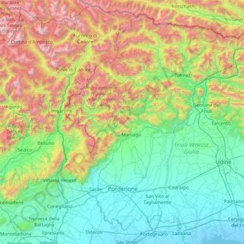 Prealpi Carniche topographic map, elevation, terrain