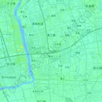 浦江镇 topographic map, elevation, terrain