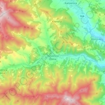 Ochotnica Dolna topographic map, elevation, terrain