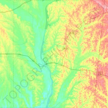 Itawamba County topographic map, elevation, terrain