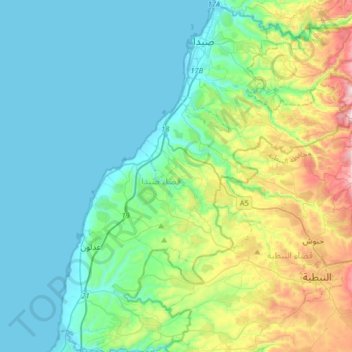 Sidon District topographic map, elevation, terrain