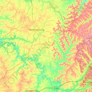 Fleming County topographic map, elevation, terrain