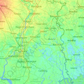 North 24 Parganas topographic map, elevation, terrain