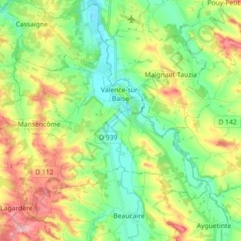 Valence-sur-Baïse topographic map, elevation, terrain