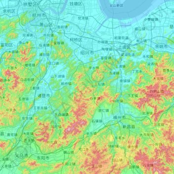 Shaoxing topographic map, elevation, terrain