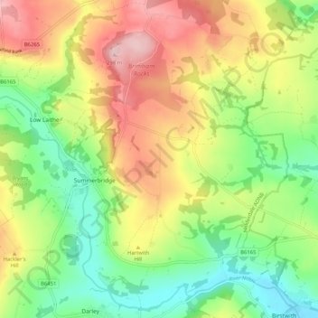 Hartwith cum Winsley topographic map, elevation, terrain