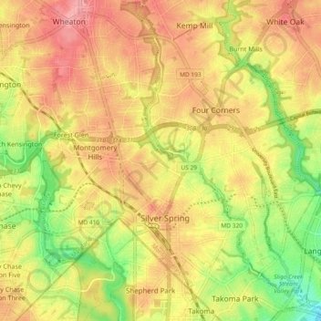 Silver Spring topographic map, elevation, terrain