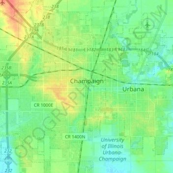 Champaign topographic map, elevation, terrain