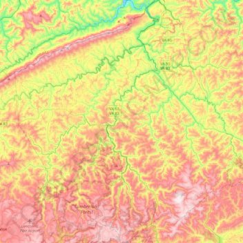 Dickenson County topographic map, elevation, terrain