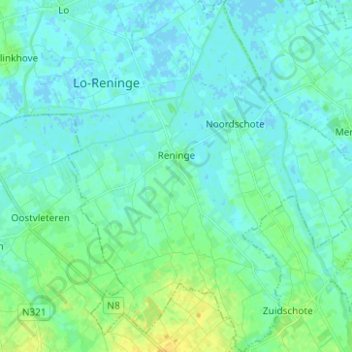 Reninge topographic map, elevation, terrain