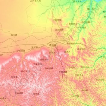 靖边县 topographic map, elevation, terrain