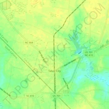 Tabor City topographic map, elevation, terrain