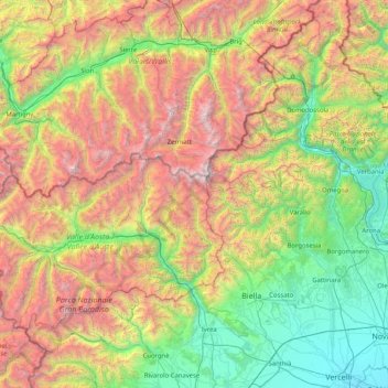 Walliser Alpen topographic map, elevation, terrain