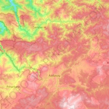 Azdavay topographic map, elevation, terrain