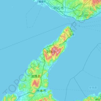 Awaji topographic map, elevation, terrain